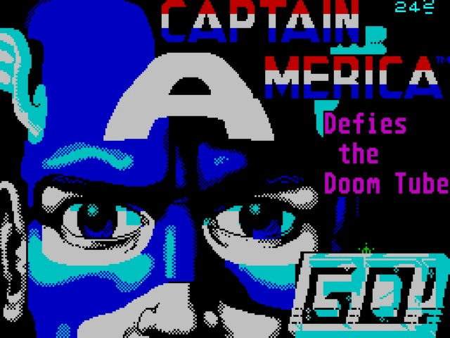 Captain America in: The Doom Tube of Dr. Megalomann title screen for ZX Spectrum